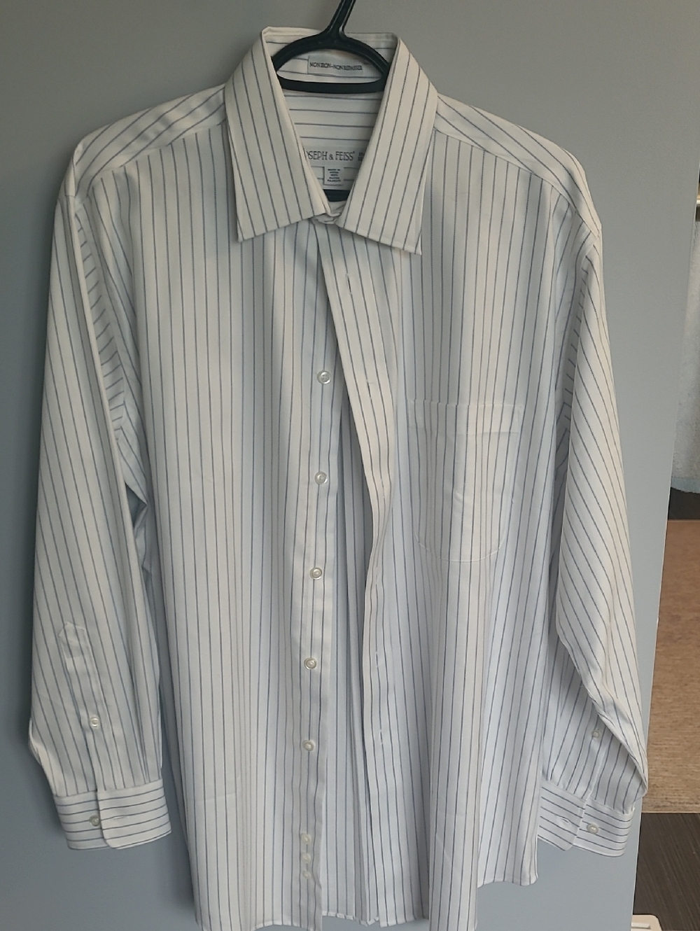 Joseph & Feiss White Dress Shirt with Navy Pinstripes